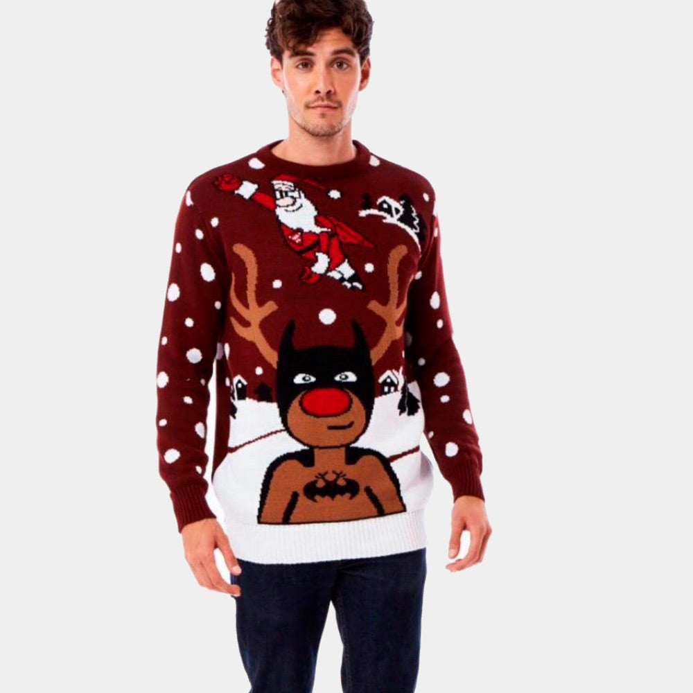 Jersey Navideño Hombre Reno Batman Papá Noel Superman