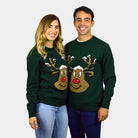 Jersey de Navidad para Familia Reno Sonriente Verde parejas