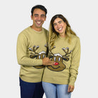 Jersey de Navidad para Familia Reno Sonriente Beige pareja