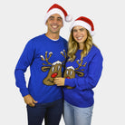 Jersey de Navidad para Hombre Reno Sonriente Azul parejas