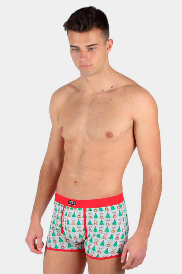 Calzoncillo Boxer Navideño Hombre Renos y Árboles de Navidad Diver