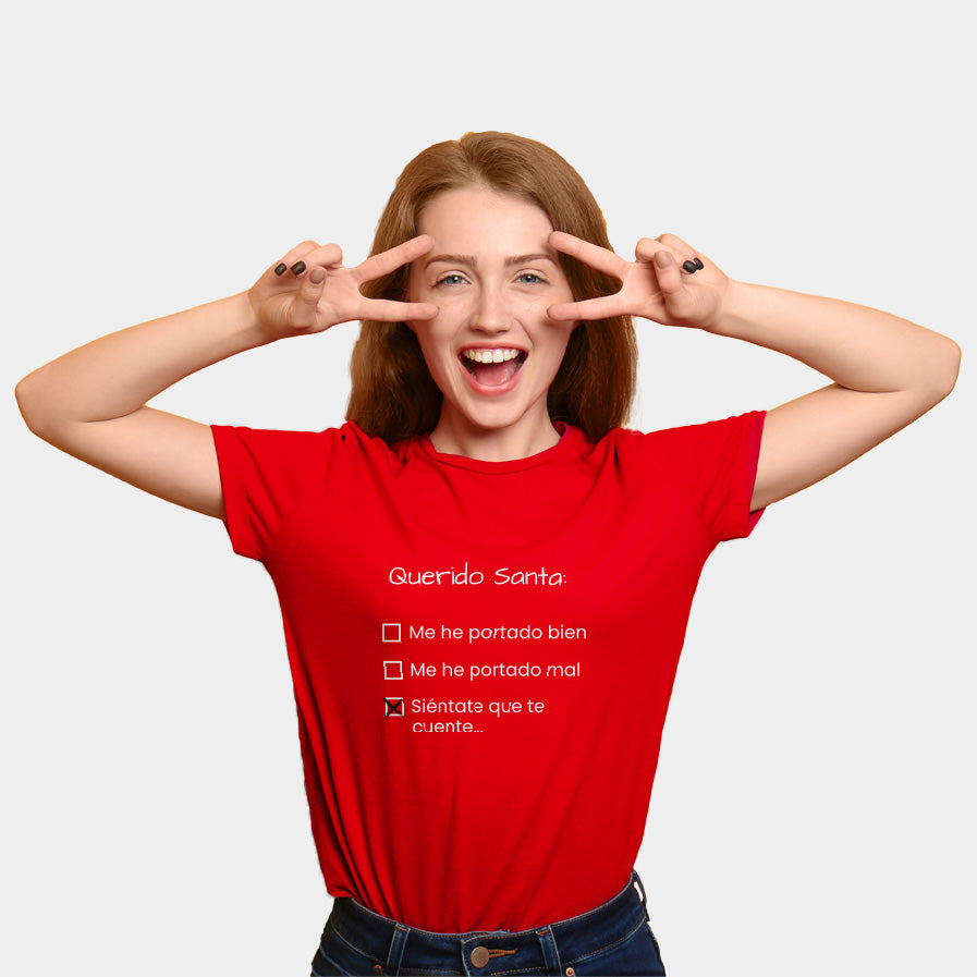 Camiseta de Navidad Mujer Roja Querido Santa