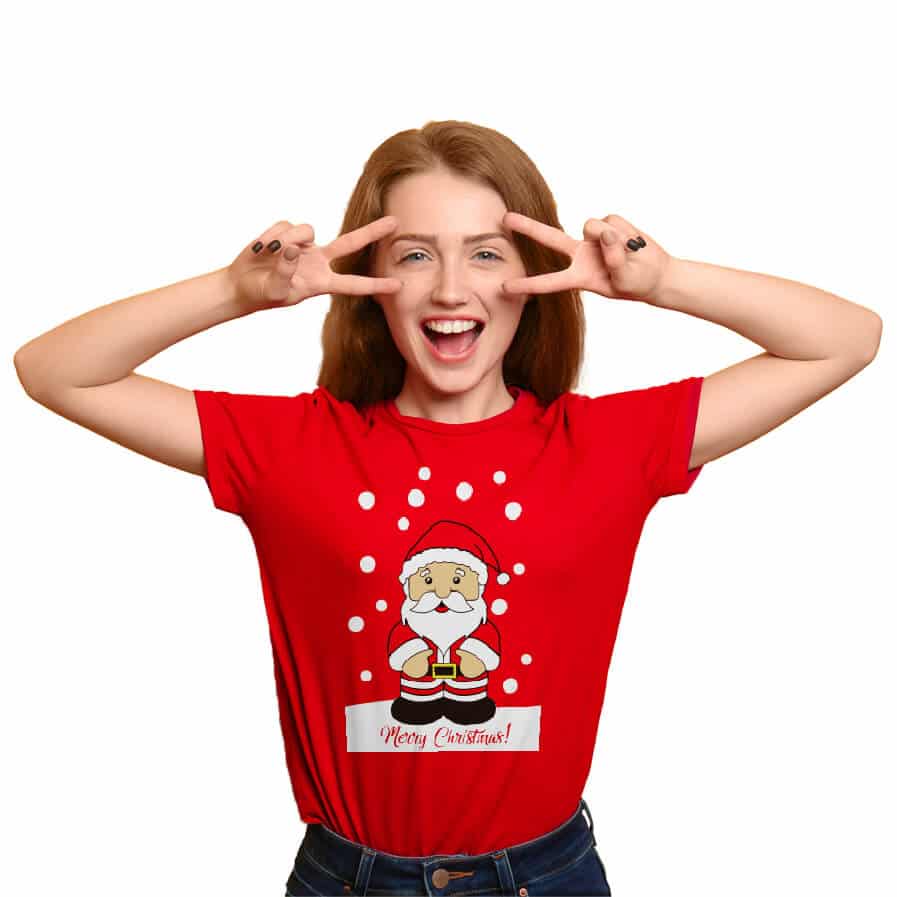 Camiseta de Navidad Mujer Roja con Papá Noel