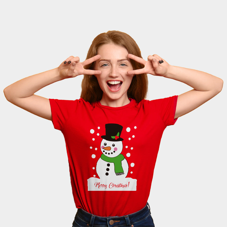 Camiseta de Navidad Mujer Roja con Pingüino