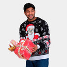 Jersey Navideño Negro con Papá Noel y Nieve Hombre