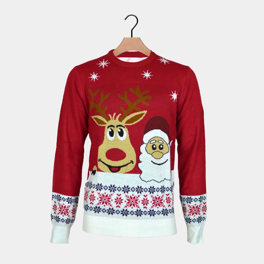 Jersey de Navidad para Hombre Santa y Rudolph Sonrientes