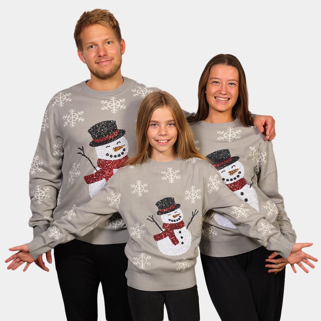 Jersey Navideño familia Gris con Muñeco de Nieve