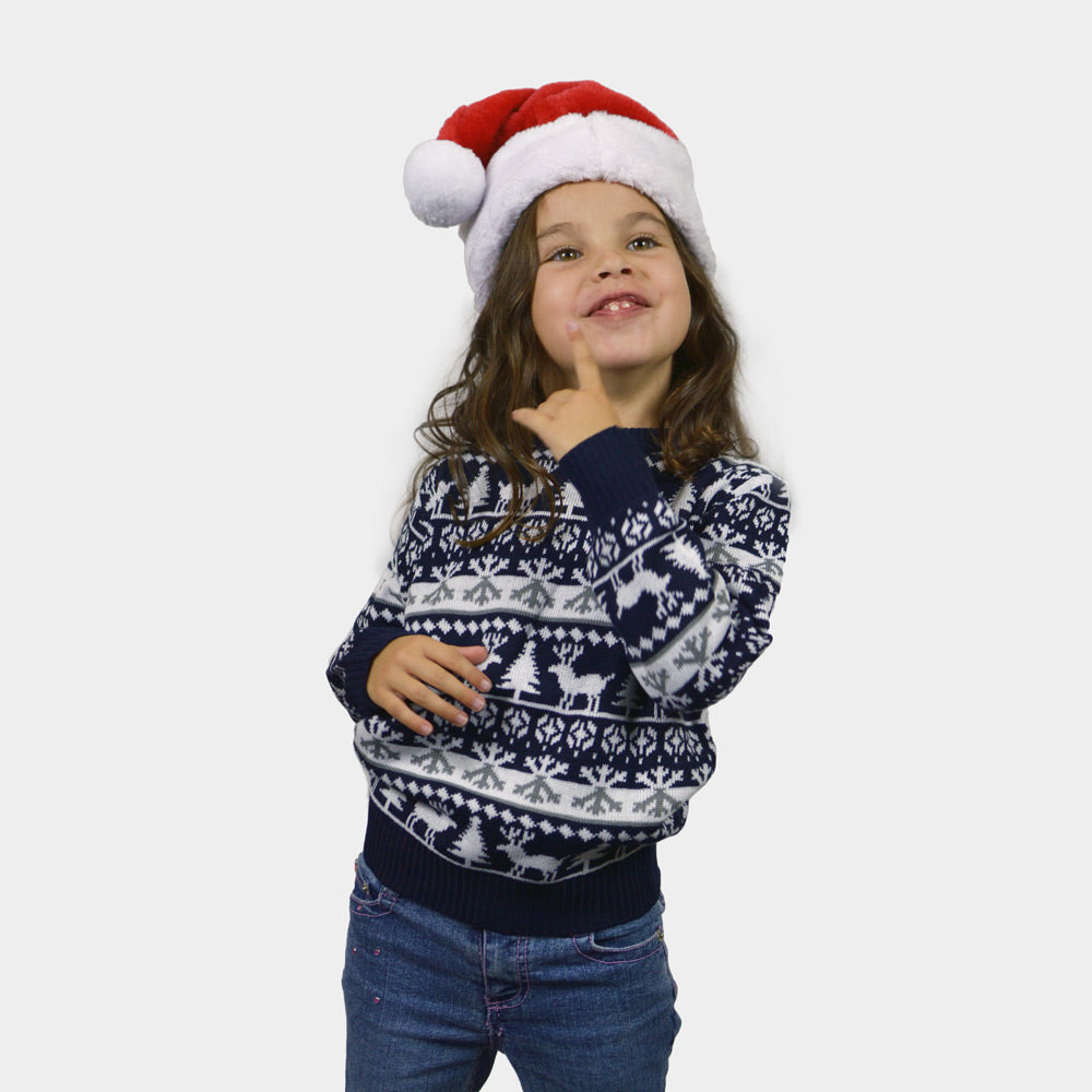 Jersey de Navidad para Familia cenefas de Renos y Árboles Niña