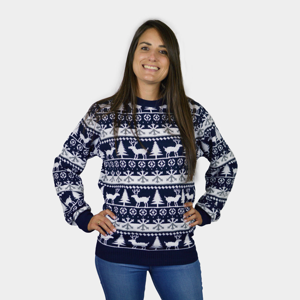 Jersey de Navidad Parejas Cenefas Renos y Árboles Mujer