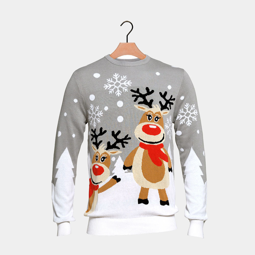 Jersey de Navidad para Hombre Gris Renas Cute