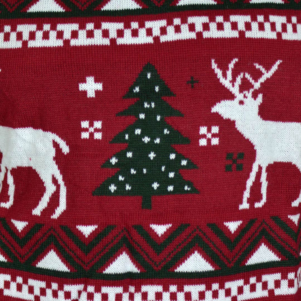 Jersey de Navidad para Familia Rojo Árboles de Navidad y Reno Detalle Árbol