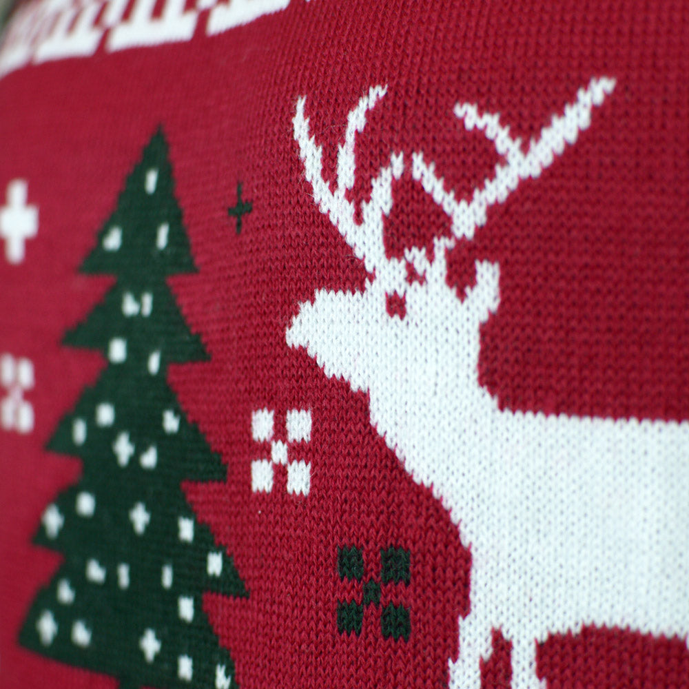 Jersey de Navidad para Hombre Rojo Árboles de Navidad y Renos Detalle Árbol