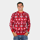 Jersey de Navidad Hombre Rojo Renos, Árboles y Estrellas Polares