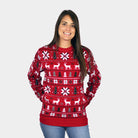 Jersey de Navidad Mujer Rojo con Renos, Árboles y Estrellas Polares