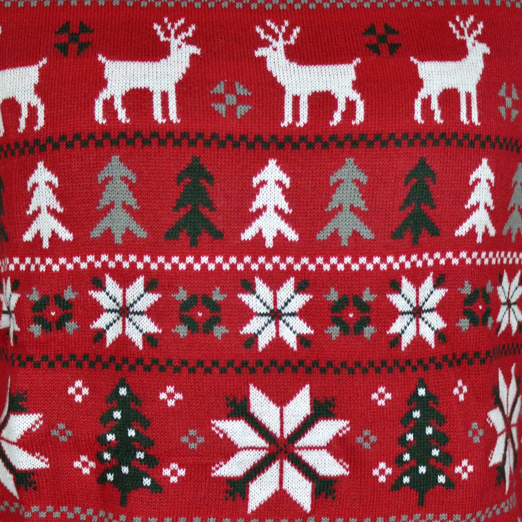 Jersey de Navidad para Mujer Rojo con Renos, Árboles y Estrellas Polares Detalle