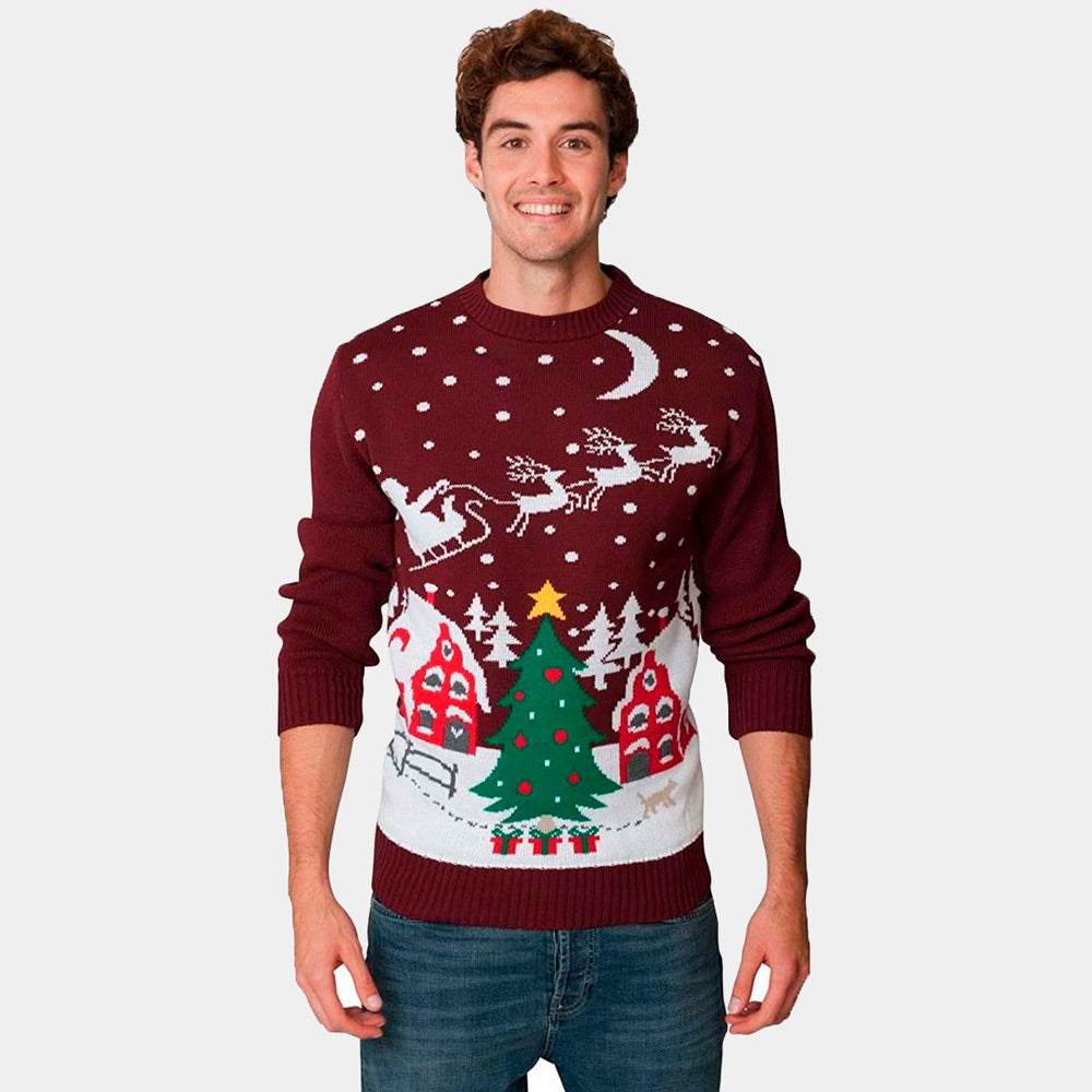 Jersey Navideño hombre Santa en Trineo y Árbol de Navidad