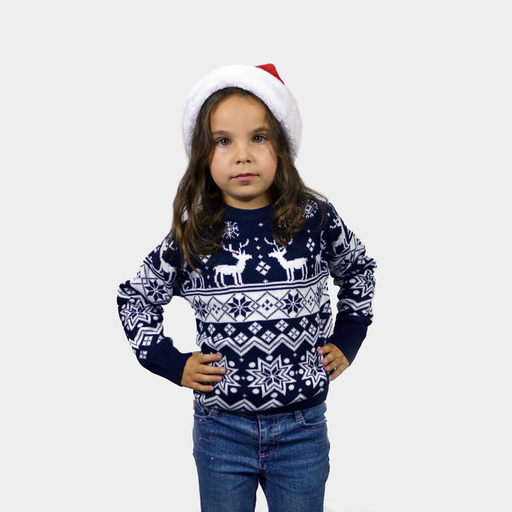 Jersey Navideño para Familia con Renos y Estrellas Azul Nordic