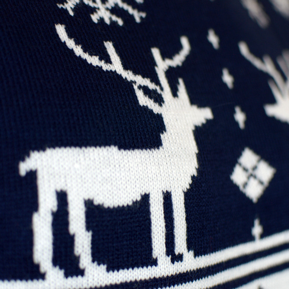 Jersey Navideño para Niña y Niño con Renos y Estrellas Azul Nordic Detalle