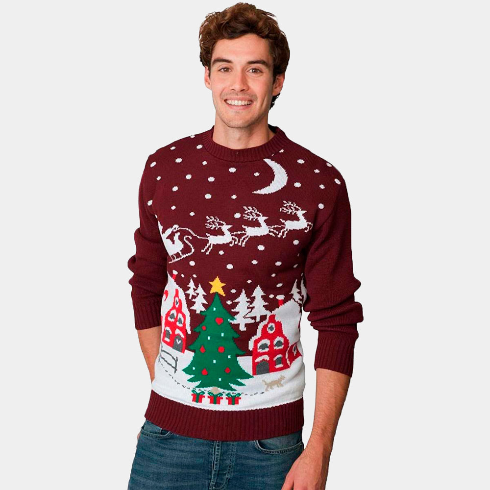 Jersey Navideño hombre Santa en Trineo y Árbol de Navidad