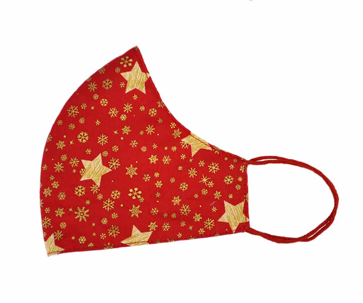 Mascarilla de Navidad Roja y Estrellas Doradas