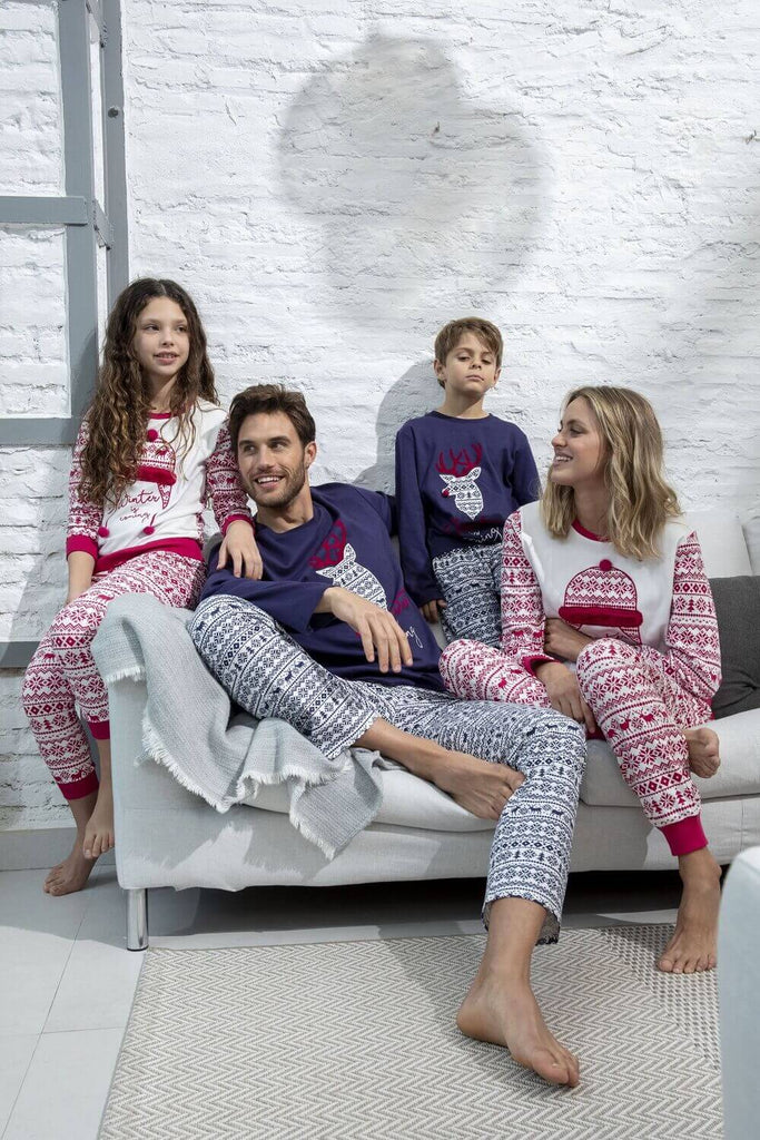 Pijama Navidad Familiar Azul y Burdeos