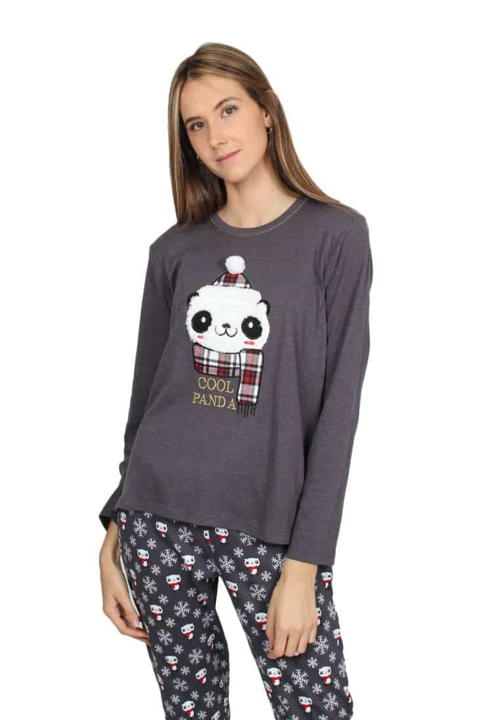 Pijama de Navidad Mujer Cool Panda Gris
