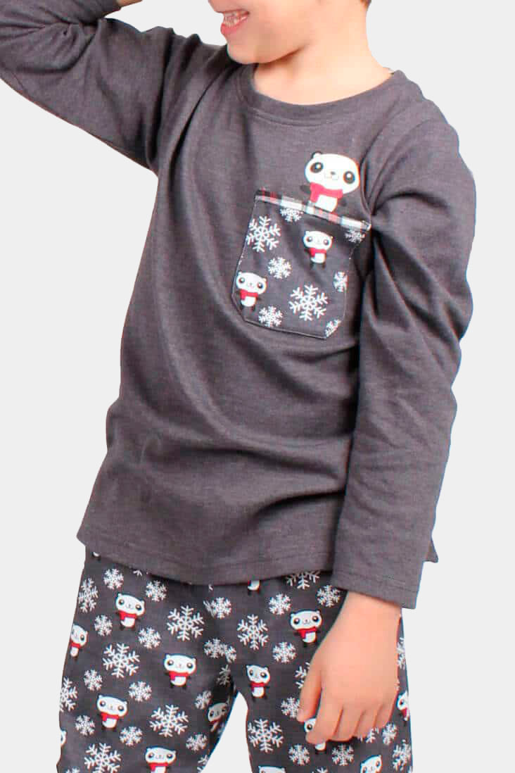 Pijama de Navidad Niño Cool Panda Gris