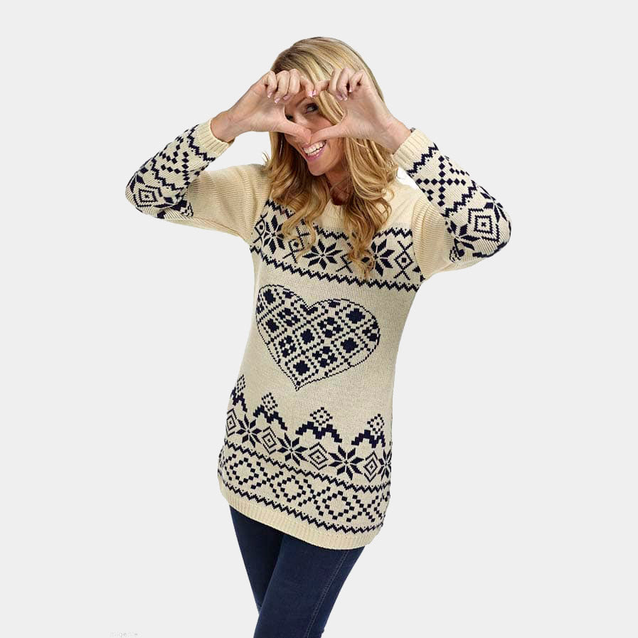 Vestido Navideño Mujer Beige Corazón