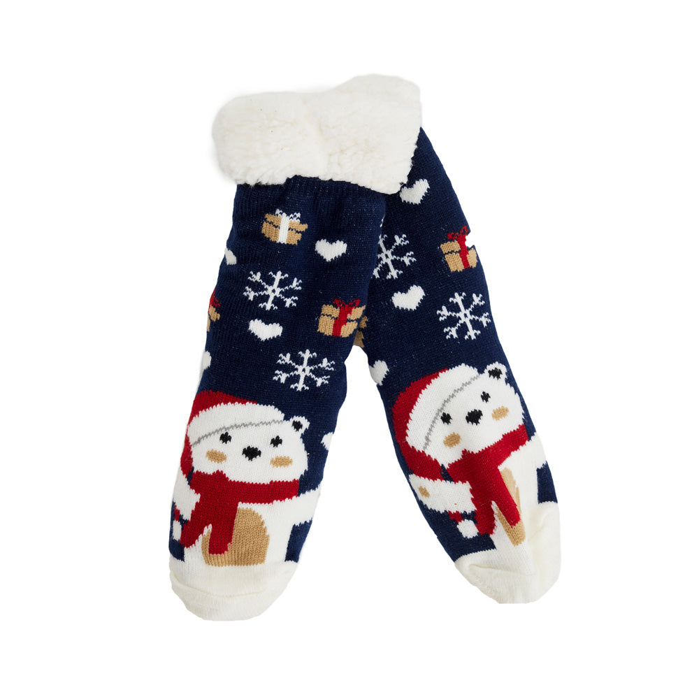 Calcetines de Navidad de Andar por Casa Azules con Oso Polar