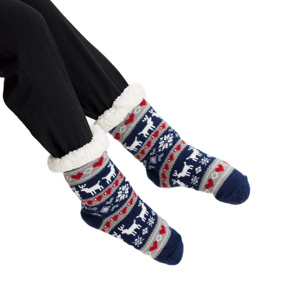 Calcetines de Navidad de Andar por Casa Azules con Renos y Nieve – Jerseys  Navideños