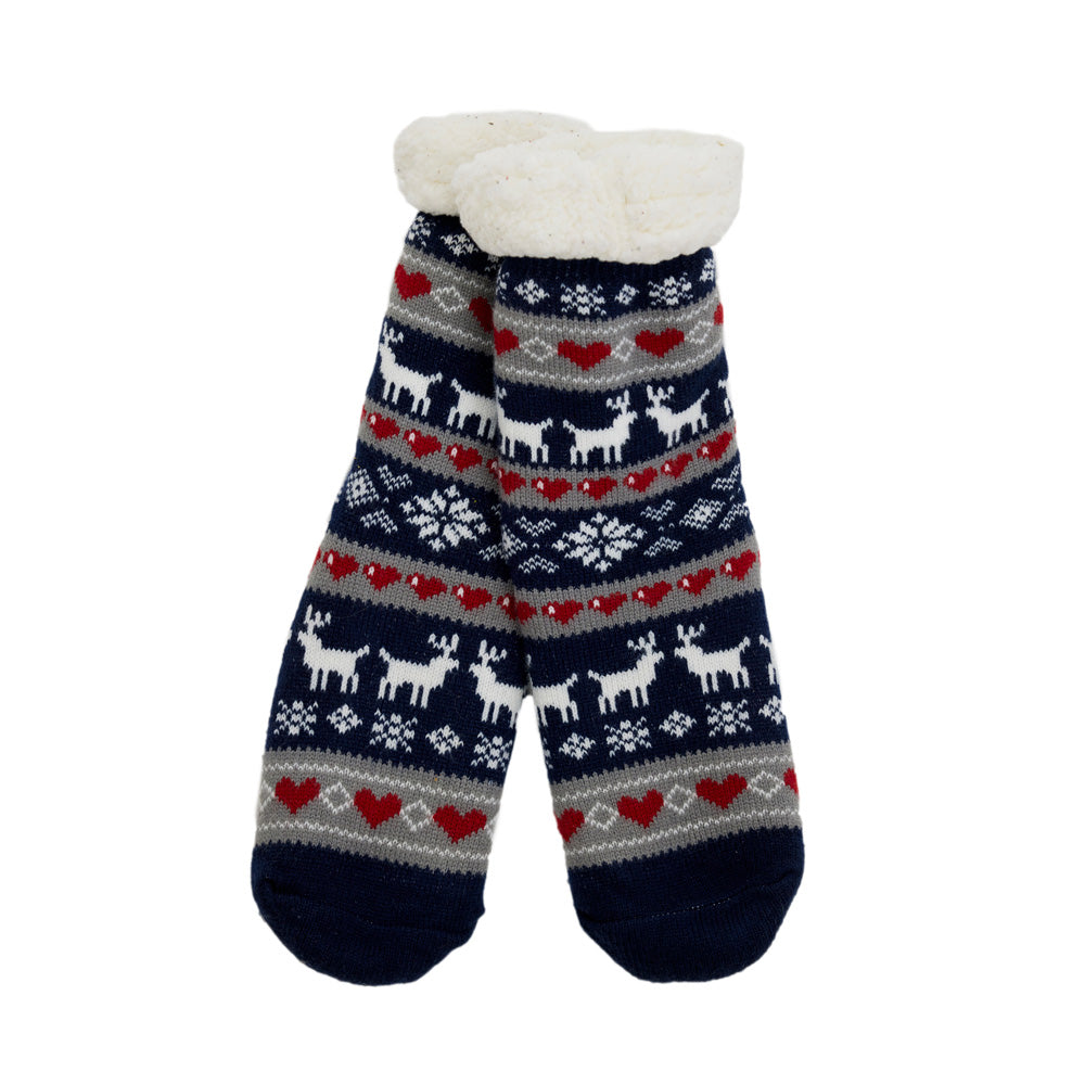 Calcetines de Navidad de Andar por Casa Azules con Renos y Nieve