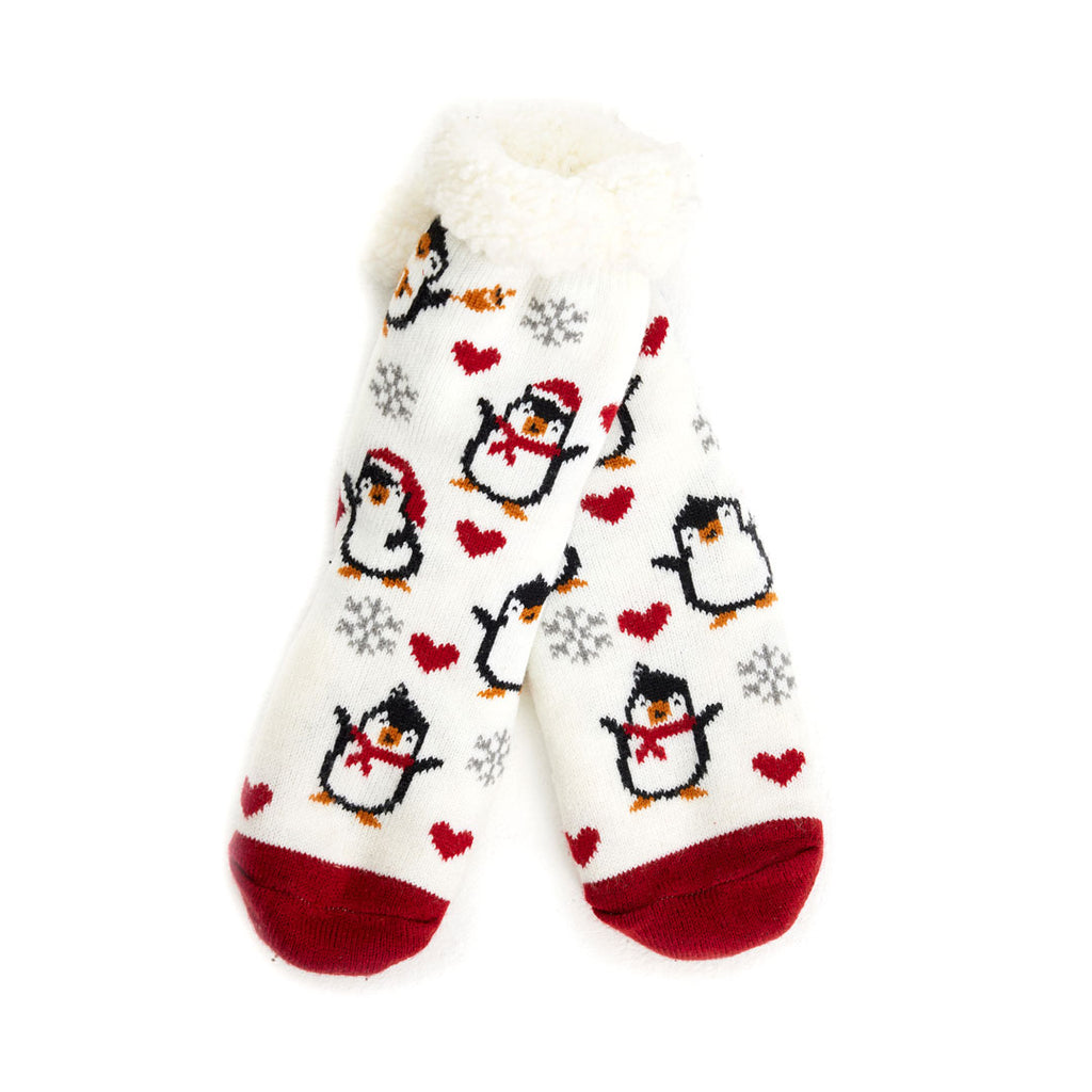 Calcetines de Navidad de Andar por Casa Blancos Pingüinos y Corazones