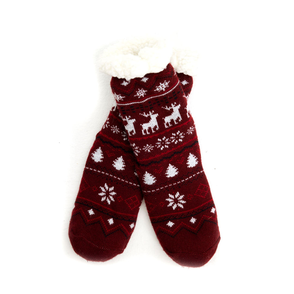 Calcetines de Navidad de Andar por Casa Burdeos con Cenefas