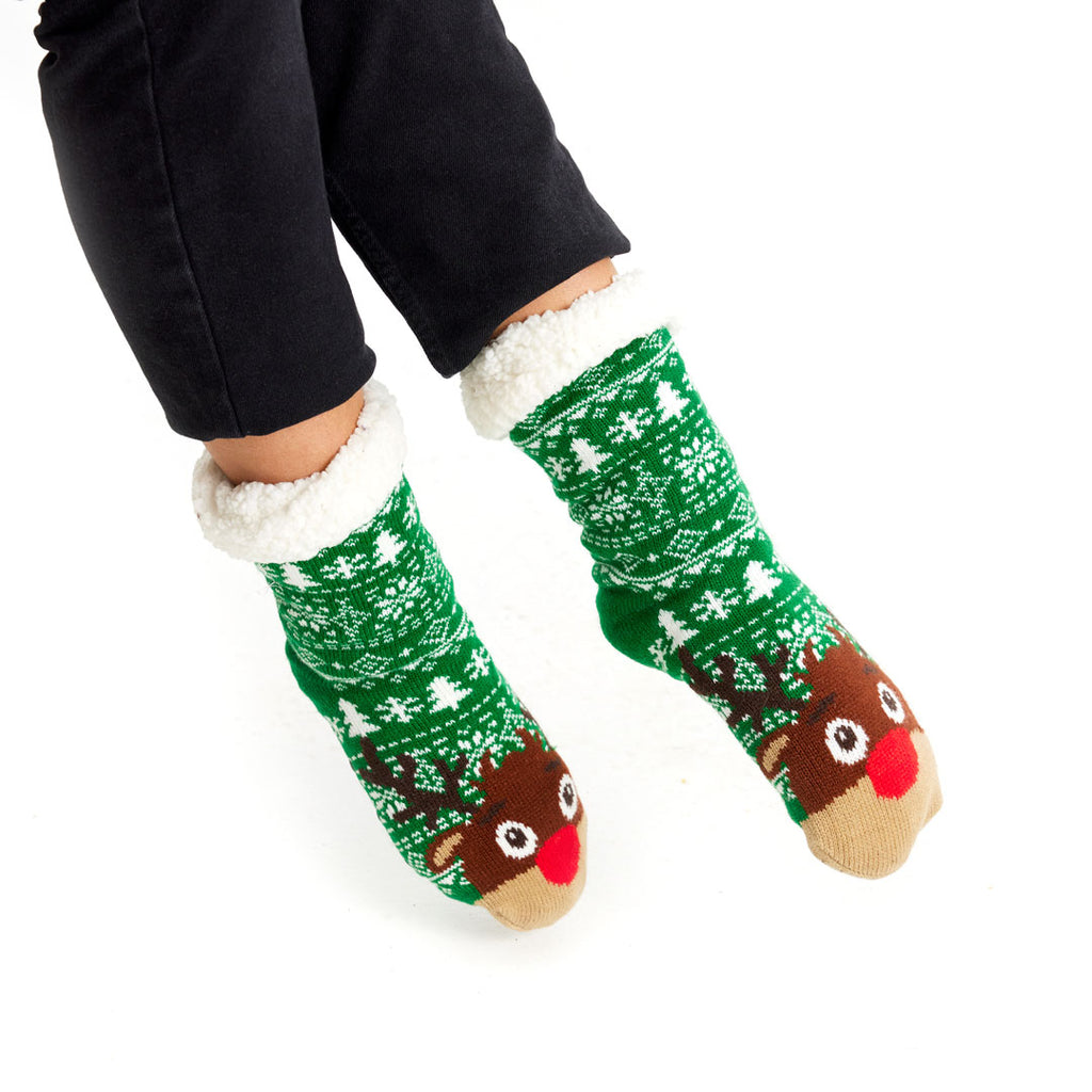 Calcetines de Navidad de Andar por Casa Verdes Cenefas y Renos Mujer y Hombre