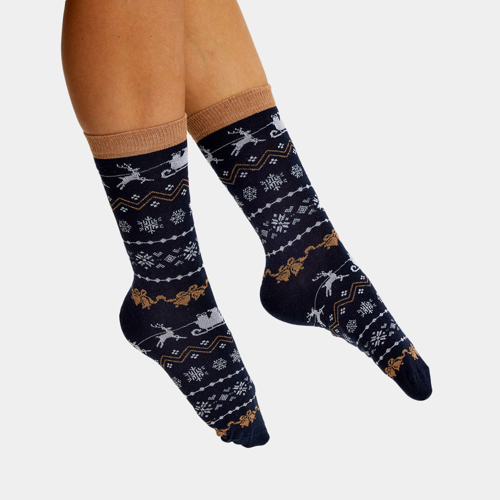 Calcetines de Navidad Unisex Azules con Cenefas Mujer y Hombre