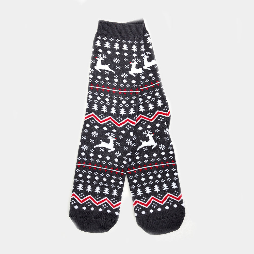 Calcetines de Navidad Unisex Grises Renos y Árboles 