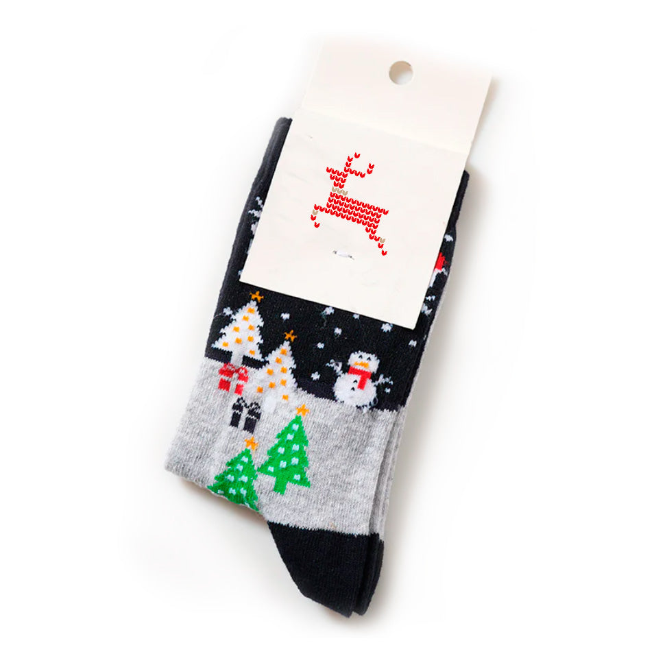Calcetines de Navidad Unisex con Muñeco de Nieve y Árboles de Navidad