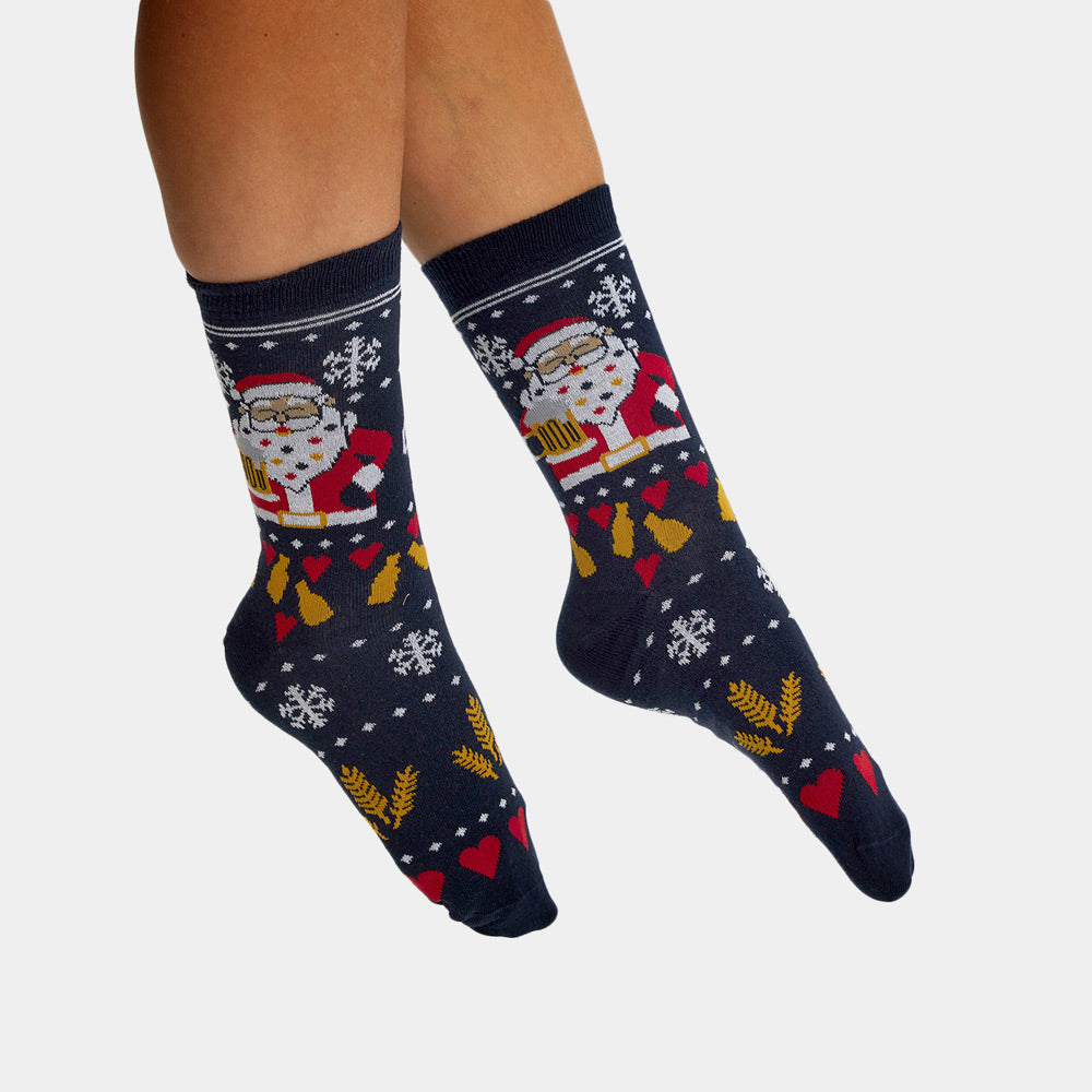 Calcetines de Navidad Unisex Santa con Cerveza Mujer y Hombre