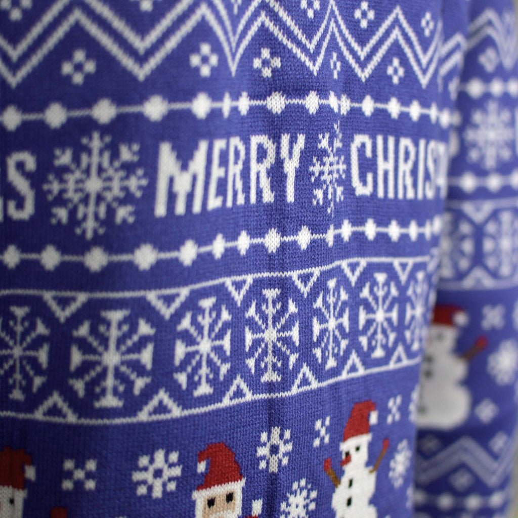 Jersey de Navidad Cárdigan Azul Merry Christmas Hombre Detalle