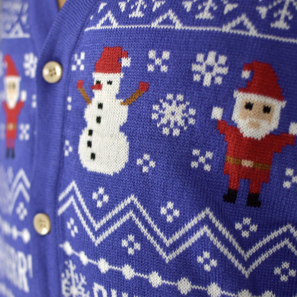 Jersey de Navidad Cárdigan Azul Merry Christmas Hombre Detalle Nieve