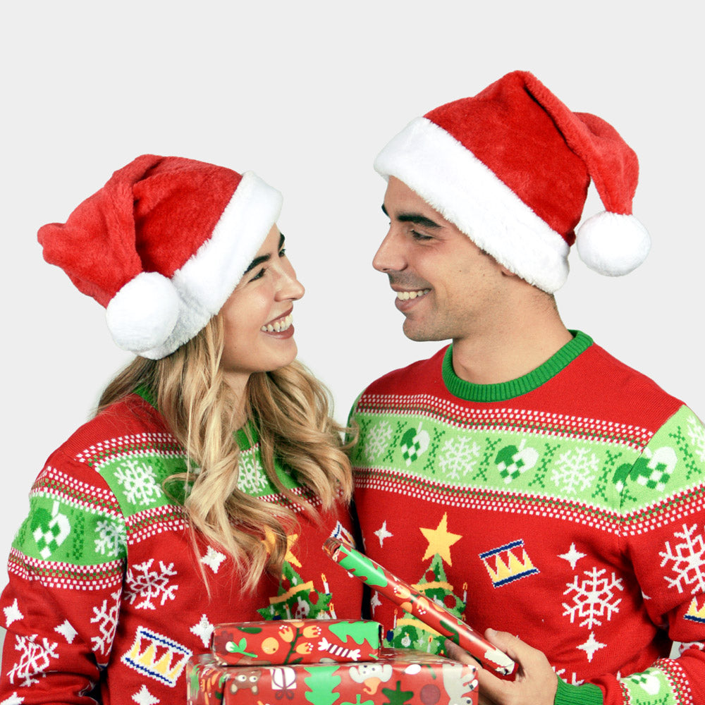 Gorro Navideño Papá Noel Suave y Gordito para Adultos Pareja