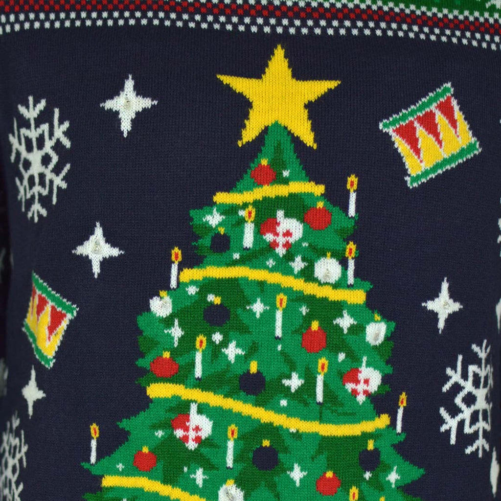 Jersey de Navidad con Luces LED para Hombre Azul con Árbol Navidad Detalle Estrella