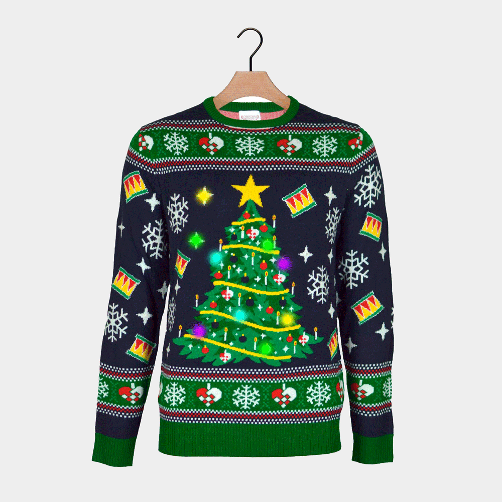 Jersey de Navidad con Luces LED para Hombre Azul con Árbol Navidad ...
