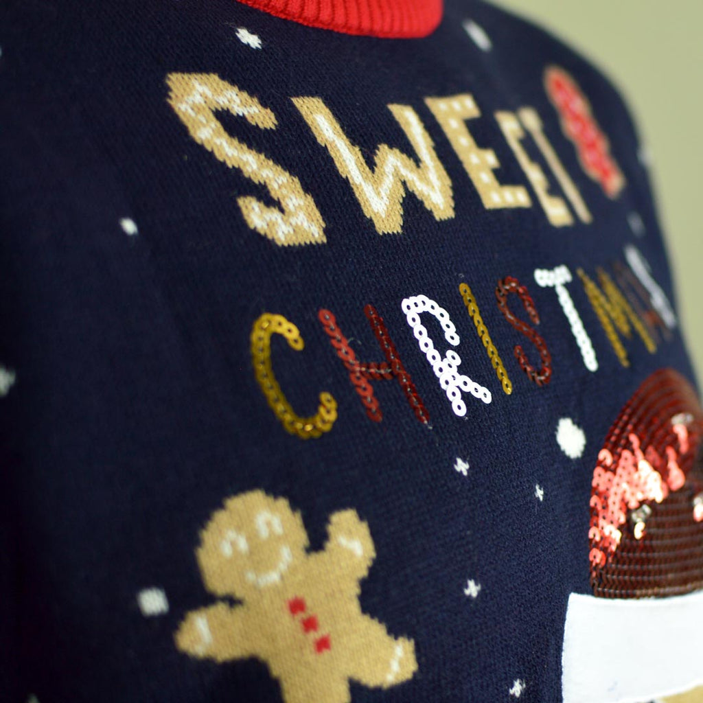 Jersey de Navidad con Luces LED para Hombre Azul Ginger Cookie Detalle