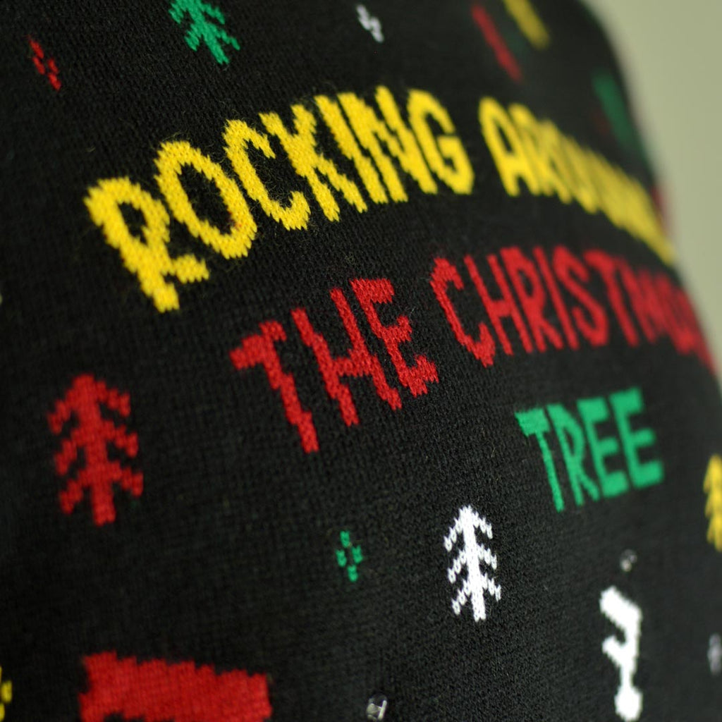 Jersey de Navidad con Luces LED para Hombre Santa Rockero Detalle árbol