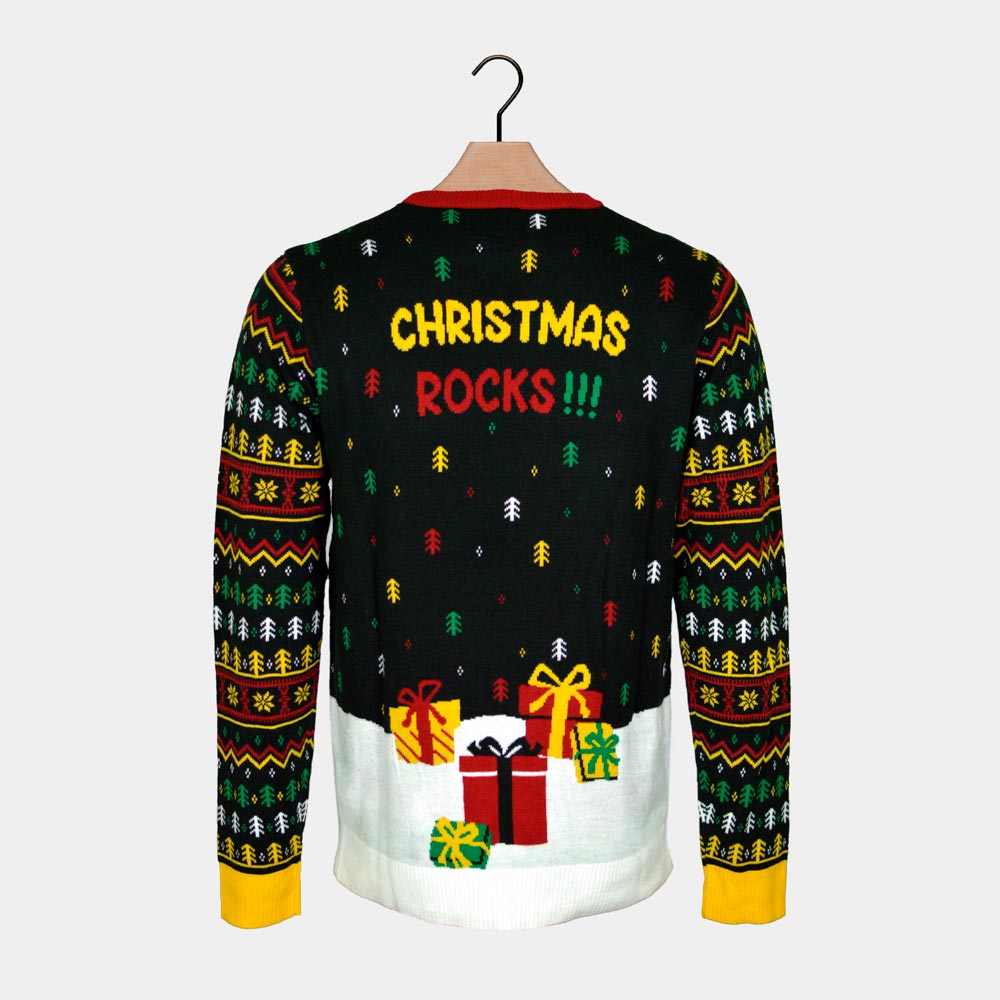 Jersey de Navidad con Luces LED para Hombre Santa Rockero Espalda