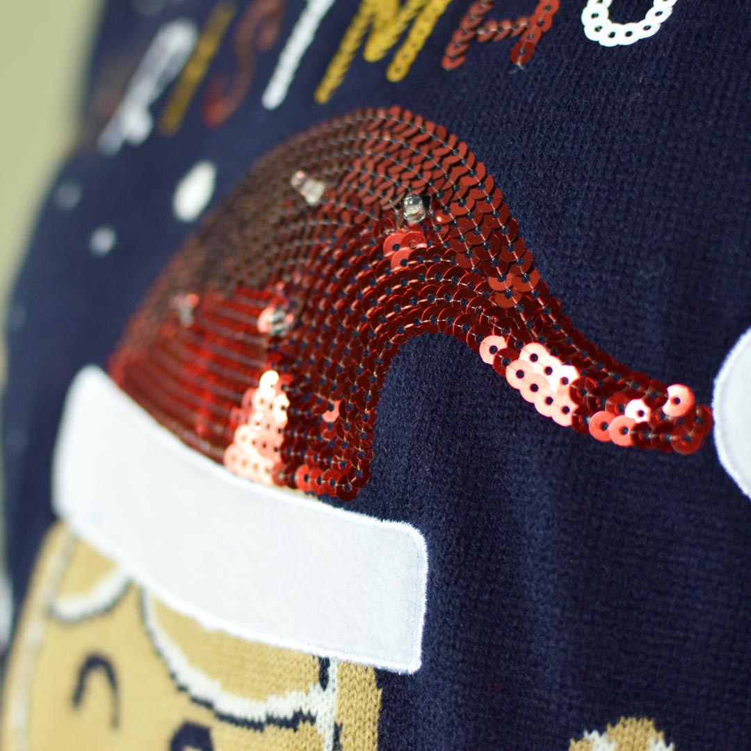 Jersey de Navidad con Luces LED Niña y Niño Azul Ginger Cookie Detalle Gorro