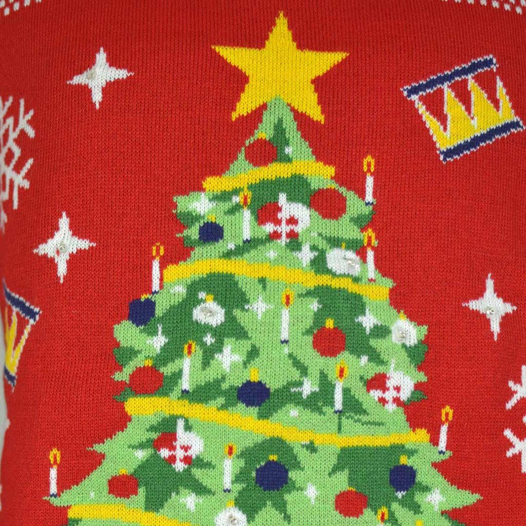 Jersey de Navidad con Luces LED para Familia Rojo con Árbol Navidad Detalle estrella