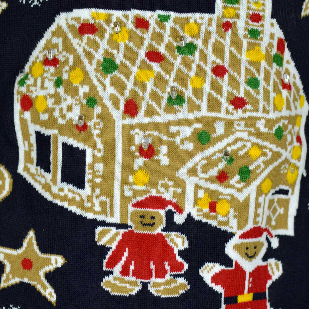 Jersey de Navidad de Luces LED para Familia Casa Gingerbread Detalle