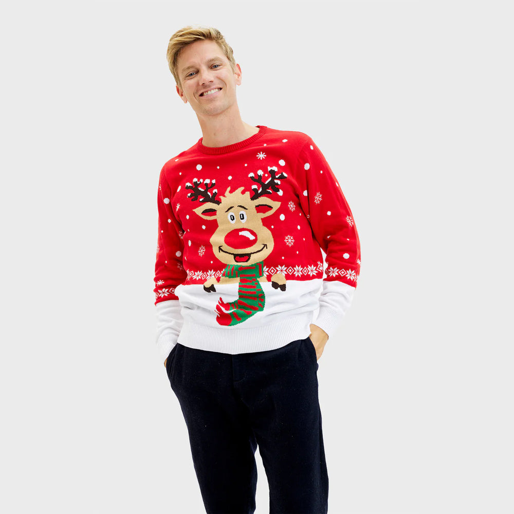 Jersey de Navidad para Familia Reno con Bufanda Algodón Orgánico Hombre